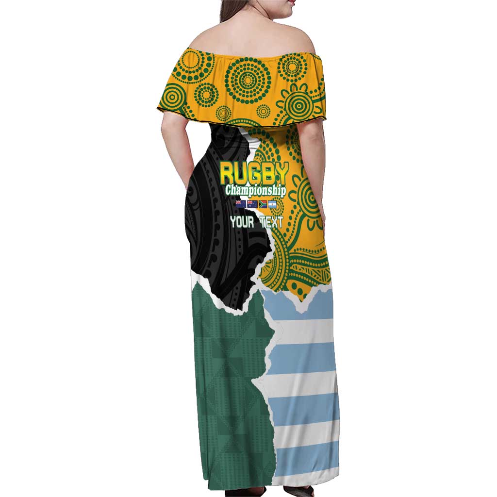 Personalised Rugby 2025 Championship Family Matching Off Shoulder Maxi Dress and Hawaiian Shirt Southern Hemisphere Countries Mascots - Wonder Print Shop