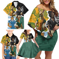 Personalised Rugby 2025 Championship Family Matching Off Shoulder Short Dress and Hawaiian Shirt Southern Hemisphere Countries Mascots - Wonder Print Shop