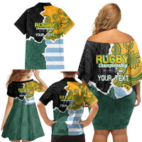 Personalised Rugby 2025 Championship Family Matching Off Shoulder Short Dress and Hawaiian Shirt Southern Hemisphere Countries Mascots - Wonder Print Shop