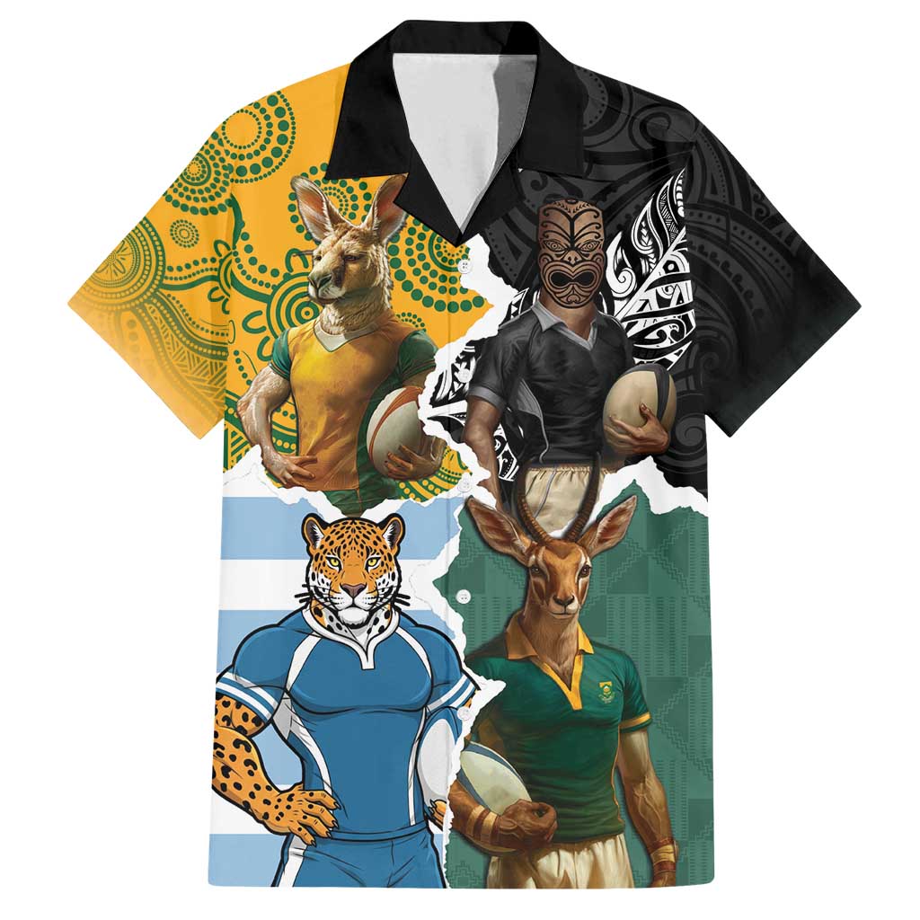 Personalised Rugby 2025 Championship Family Matching Puletasi and Hawaiian Shirt Southern Hemisphere Countries Mascots - Wonder Print Shop