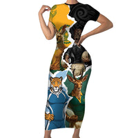 Personalised Rugby 2025 Championship Family Matching Short Sleeve Bodycon Dress and Hawaiian Shirt Southern Hemisphere Countries Mascots - Wonder Print Shop