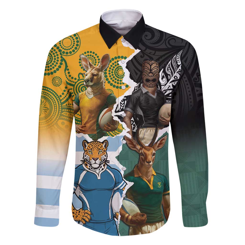 Personalised Rugby 2025 Championship Family Matching Tank Maxi Dress and Hawaiian Shirt Southern Hemisphere Countries Mascots - Wonder Print Shop