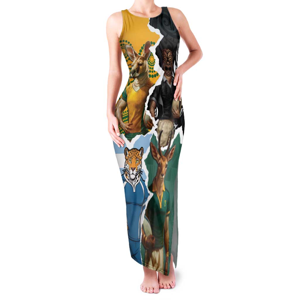 Personalised Rugby 2025 Championship Family Matching Tank Maxi Dress and Hawaiian Shirt Southern Hemisphere Countries Mascots - Wonder Print Shop