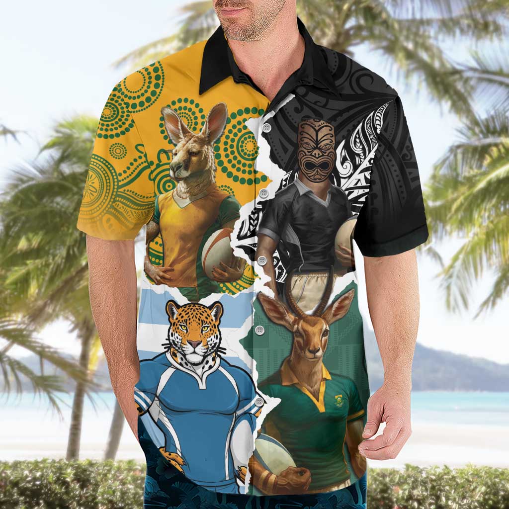 Personalised Rugby 2025 Championship Hawaiian Shirt Southern Hemisphere Countries Mascots - Wonder Print Shop