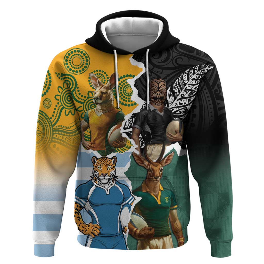 Personalised Rugby 2025 Championship Hoodie Southern Hemisphere Countries Mascots - Wonder Print Shop