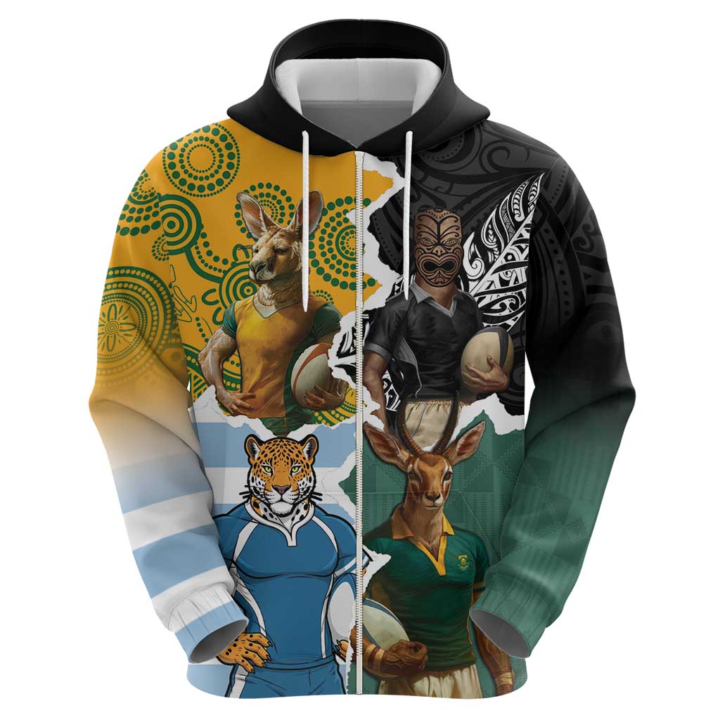 Personalised Rugby 2025 Championship Hoodie Southern Hemisphere Countries Mascots - Wonder Print Shop