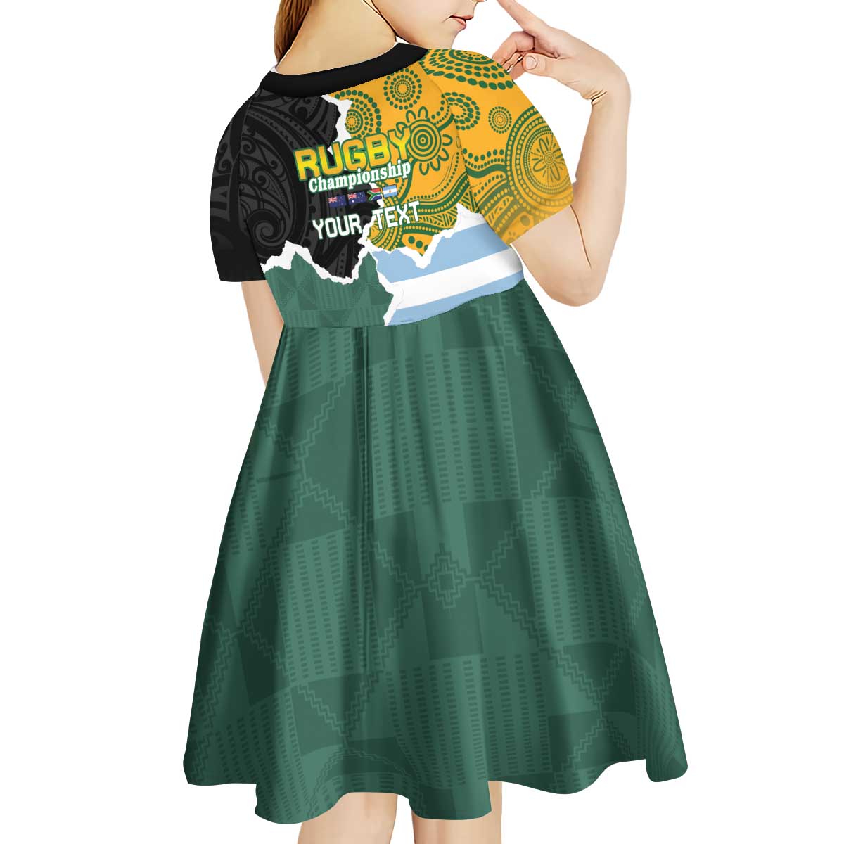 Personalised Rugby 2025 Championship Kid Short Sleeve Dress Southern Hemisphere Countries Mascots - Wonder Print Shop
