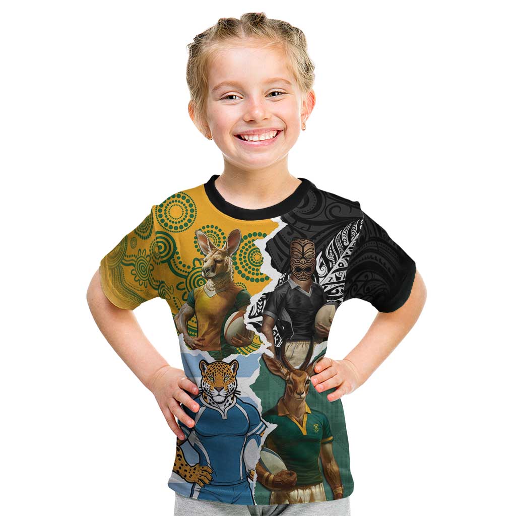 Personalised Rugby 2025 Championship Kid T Shirt Southern Hemisphere Countries Mascots - Wonder Print Shop