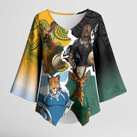 Personalised Rugby 2025 Championship Kimono Sleeve Blouse Southern Hemisphere Countries Mascots - Wonder Print Shop