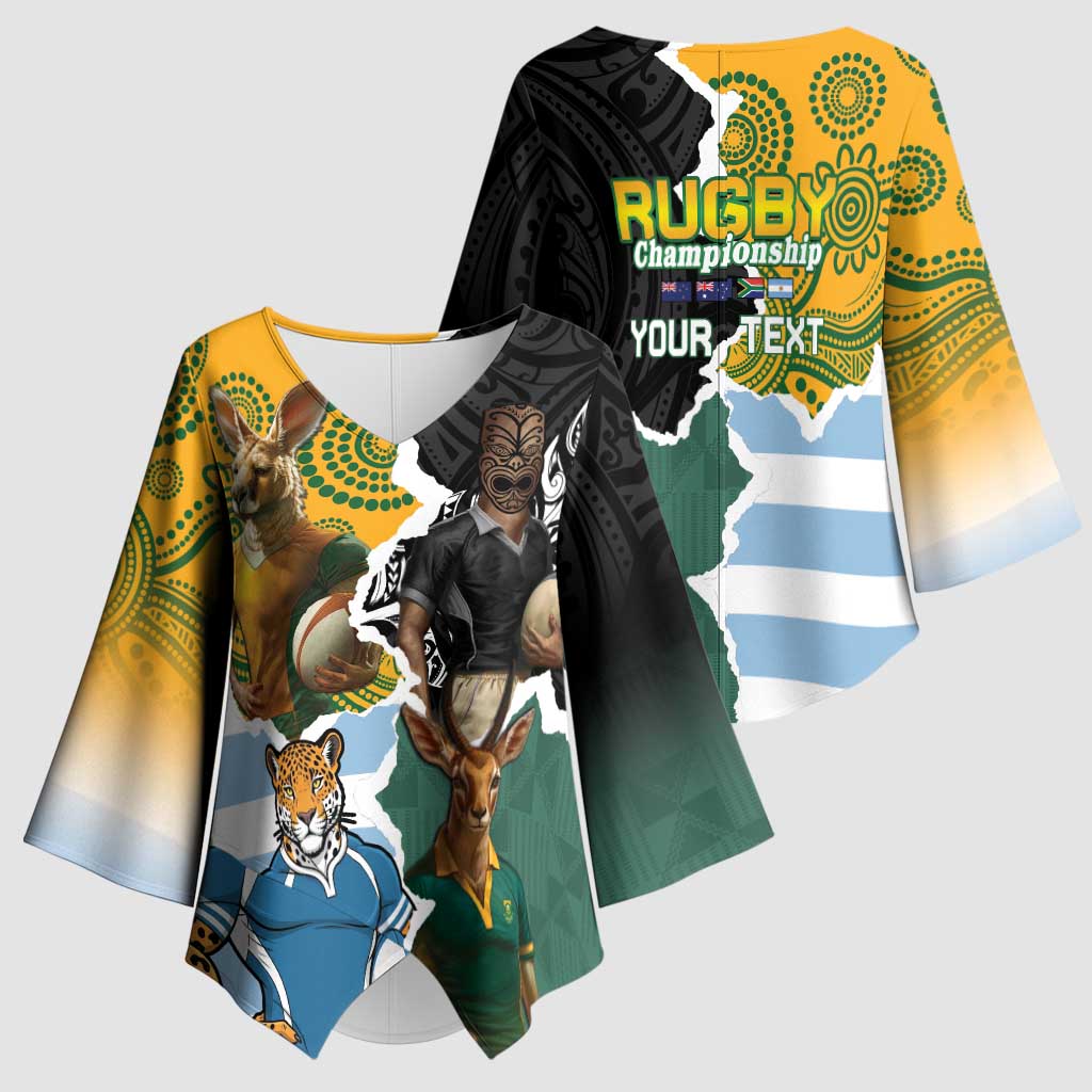 Personalised Rugby 2025 Championship Kimono Sleeve Blouse Southern Hemisphere Countries Mascots - Wonder Print Shop