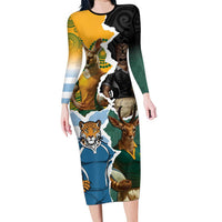 Personalised Rugby 2025 Championship Long Sleeve Bodycon Dress Southern Hemisphere Countries Mascots - Wonder Print Shop