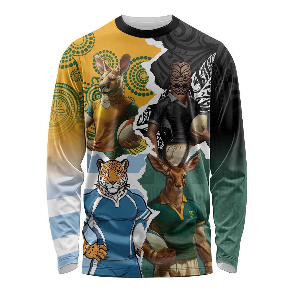Personalised Rugby 2025 Championship Long Sleeve Shirt Southern Hemisphere Countries Mascots - Wonder Print Shop