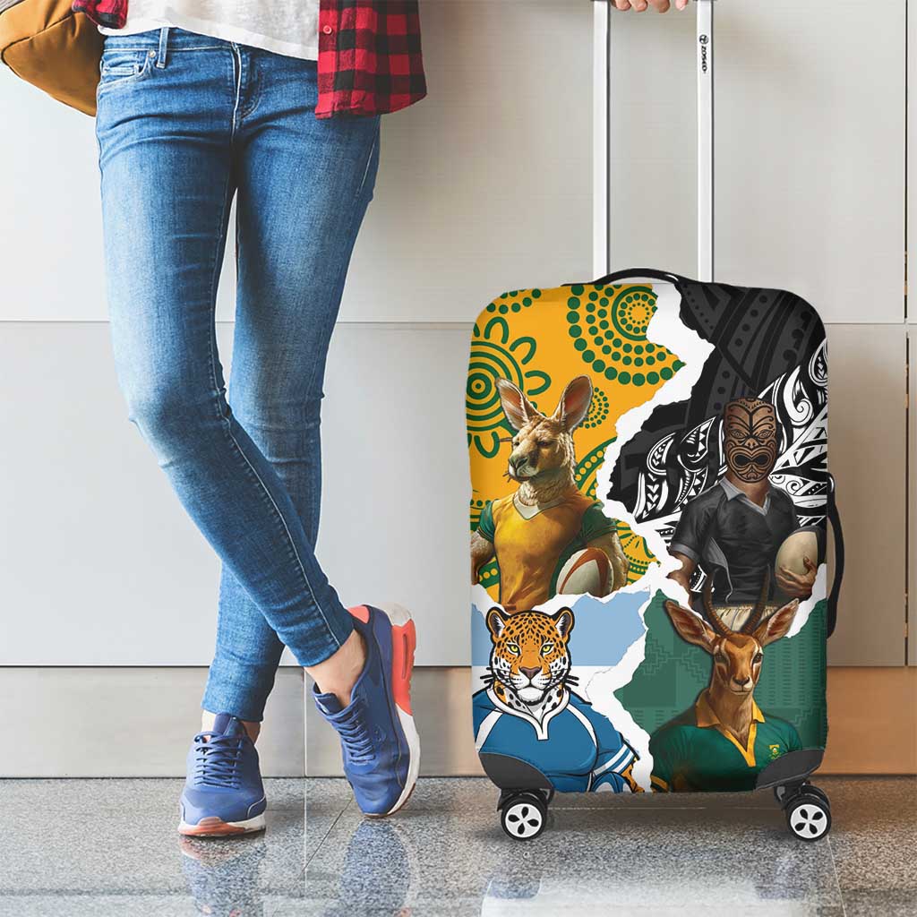 Rugby 2025 Championship Luggage Cover Southern Hemisphere Countries Mascots - Wonder Print Shop