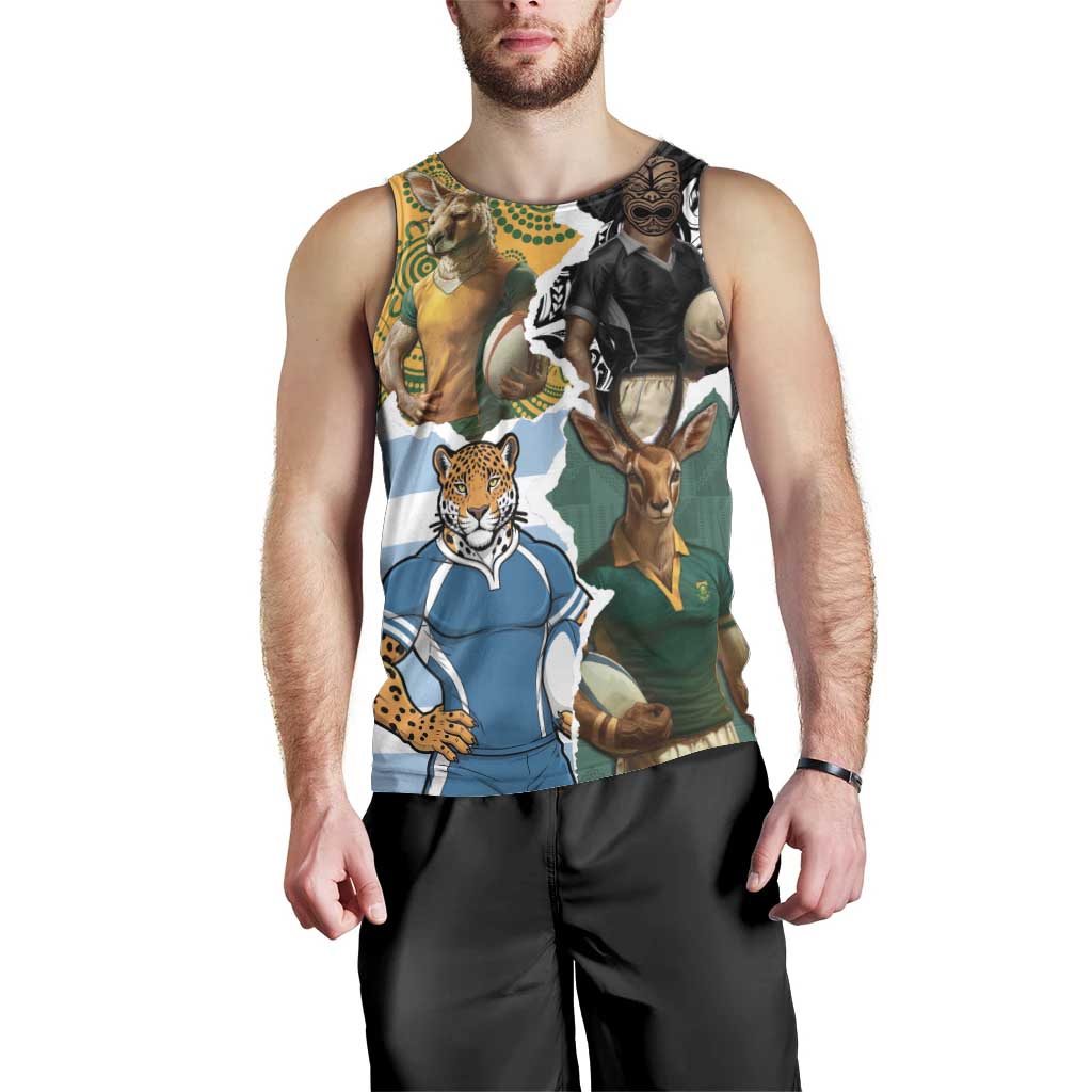 Personalised Rugby 2025 Championship Men Tank Top Southern Hemisphere Countries Mascots - Wonder Print Shop