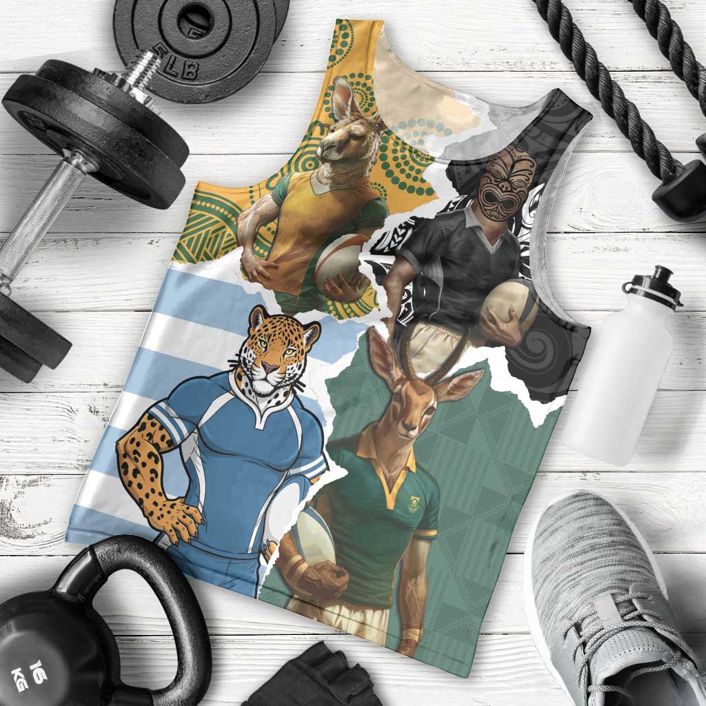 Personalised Rugby 2025 Championship Men Tank Top Southern Hemisphere Countries Mascots - Wonder Print Shop
