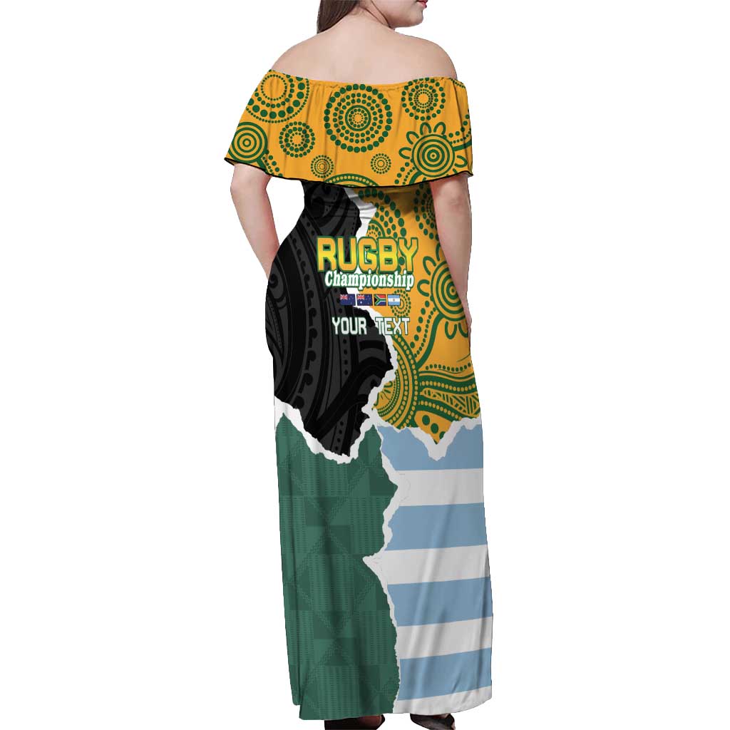 Personalised Rugby 2025 Championship Off Shoulder Maxi Dress Southern Hemisphere Countries Mascots - Wonder Print Shop