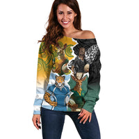 Personalised Rugby 2025 Championship Off Shoulder Sweater Southern Hemisphere Countries Mascots - Wonder Print Shop