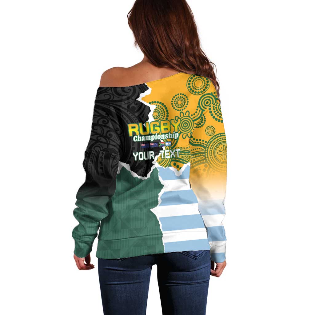 Personalised Rugby 2025 Championship Off Shoulder Sweater Southern Hemisphere Countries Mascots - Wonder Print Shop