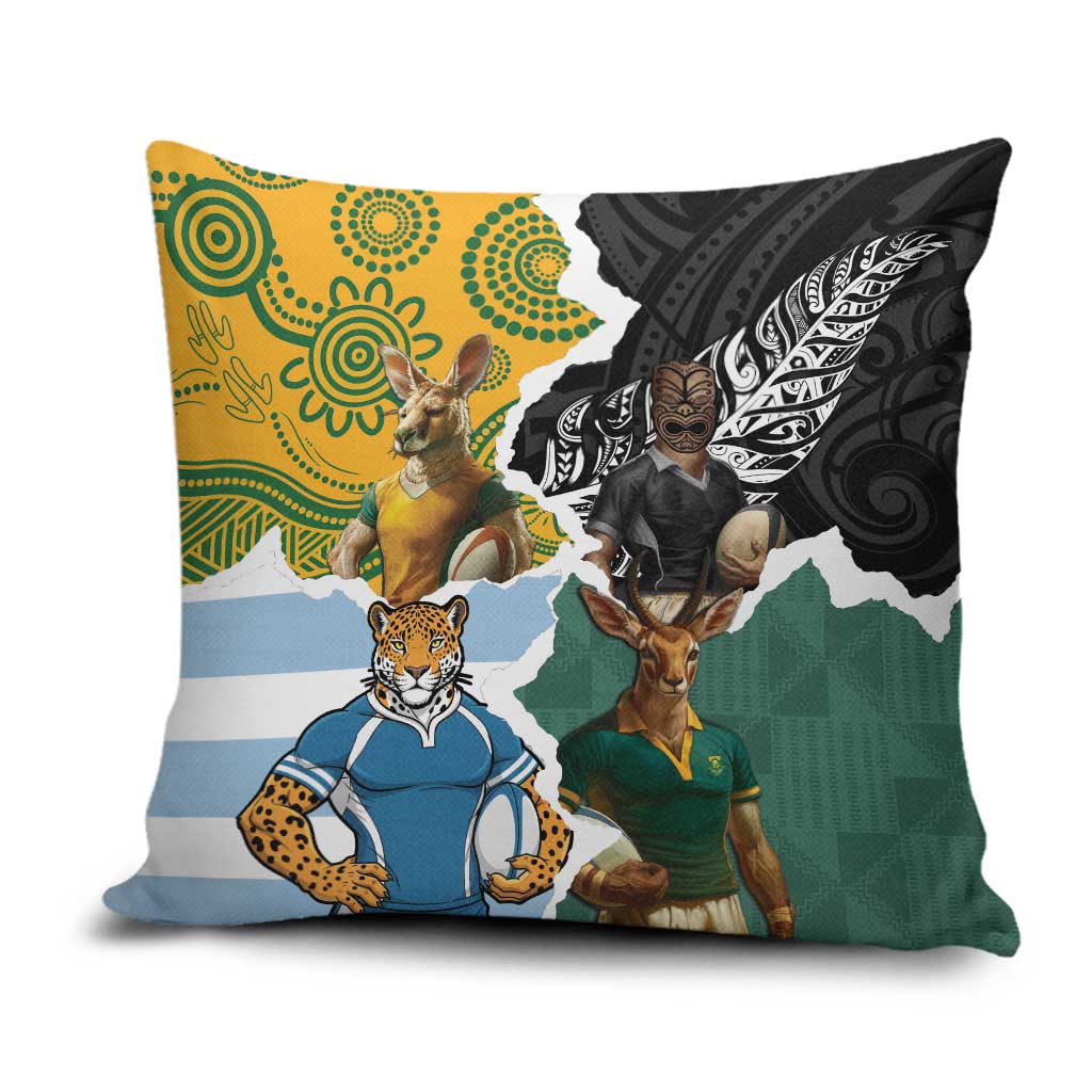 Rugby 2025 Championship Pillow Cover Southern Hemisphere Countries Mascots - Wonder Print Shop
