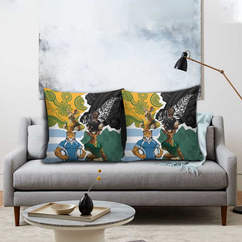 Rugby 2025 Championship Pillow Cover Southern Hemisphere Countries Mascots - Wonder Print Shop