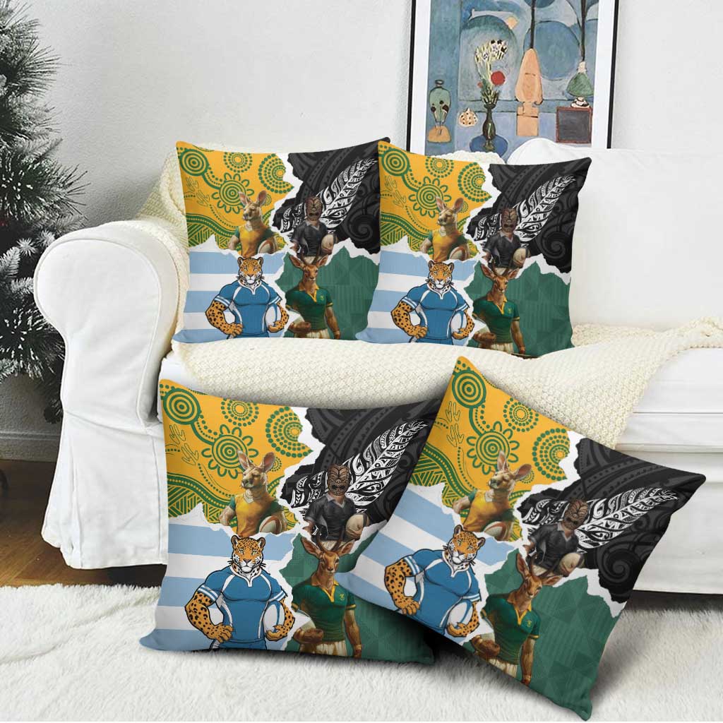 Rugby 2025 Championship Pillow Cover Southern Hemisphere Countries Mascots - Wonder Print Shop