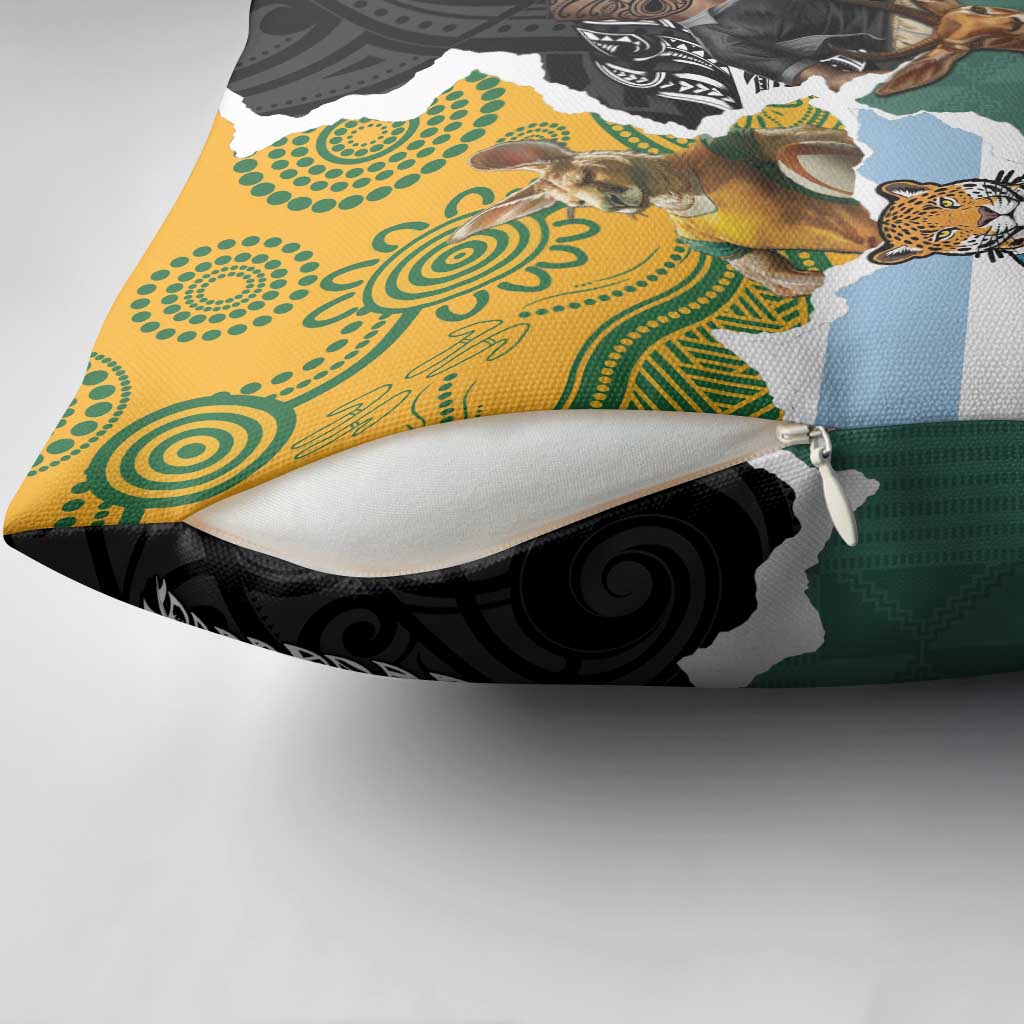 Rugby 2025 Championship Pillow Cover Southern Hemisphere Countries Mascots - Wonder Print Shop