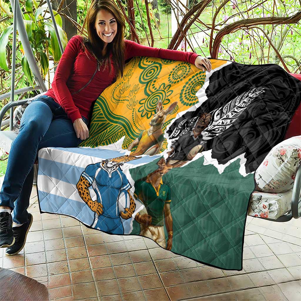 Rugby 2025 Championship Quilt Southern Hemisphere Countries Mascots - Wonder Print Shop