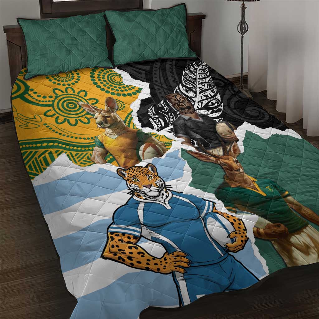 Rugby 2025 Championship Quilt Bed Set Southern Hemisphere Countries Mascots - Wonder Print Shop