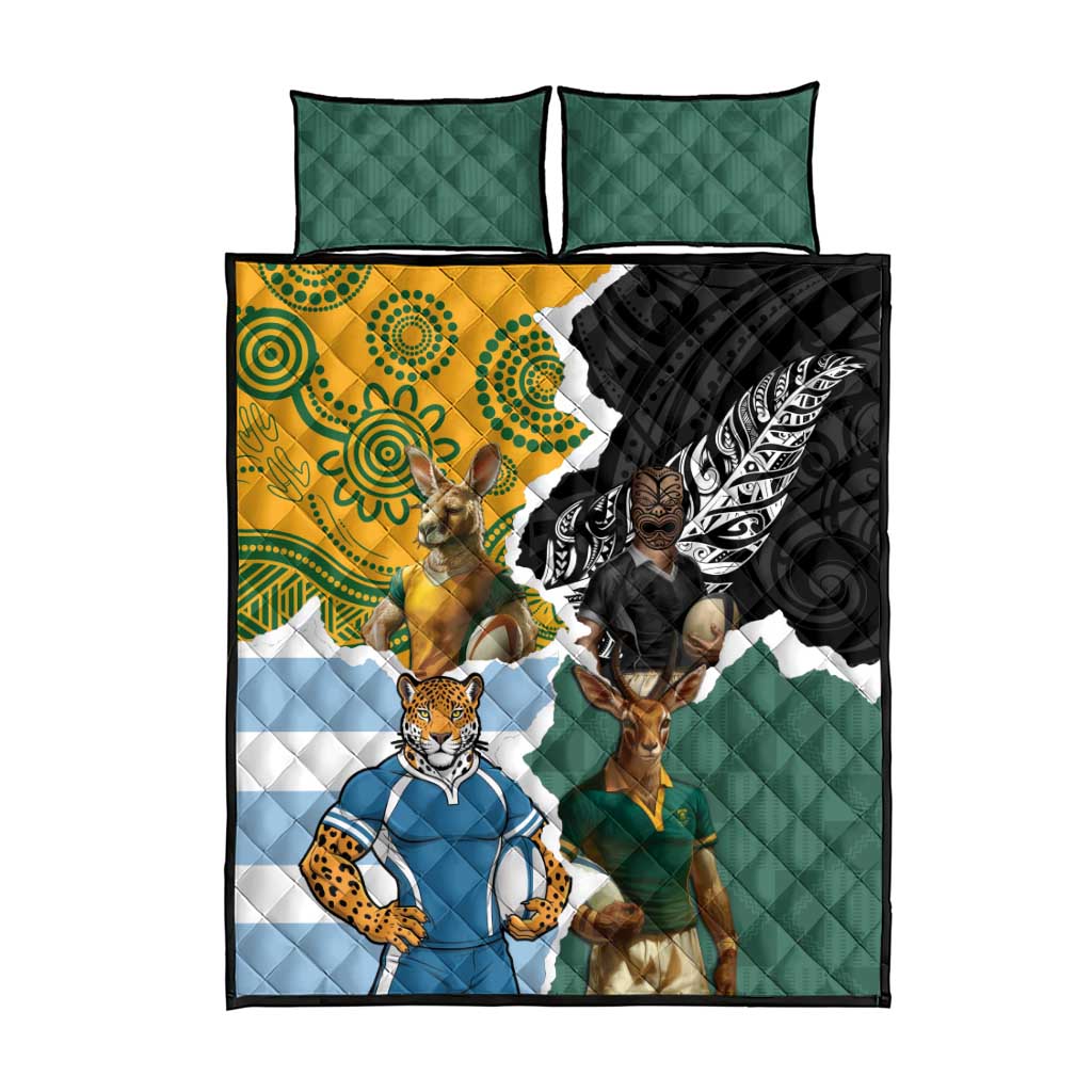 Rugby 2025 Championship Quilt Bed Set Southern Hemisphere Countries Mascots - Wonder Print Shop