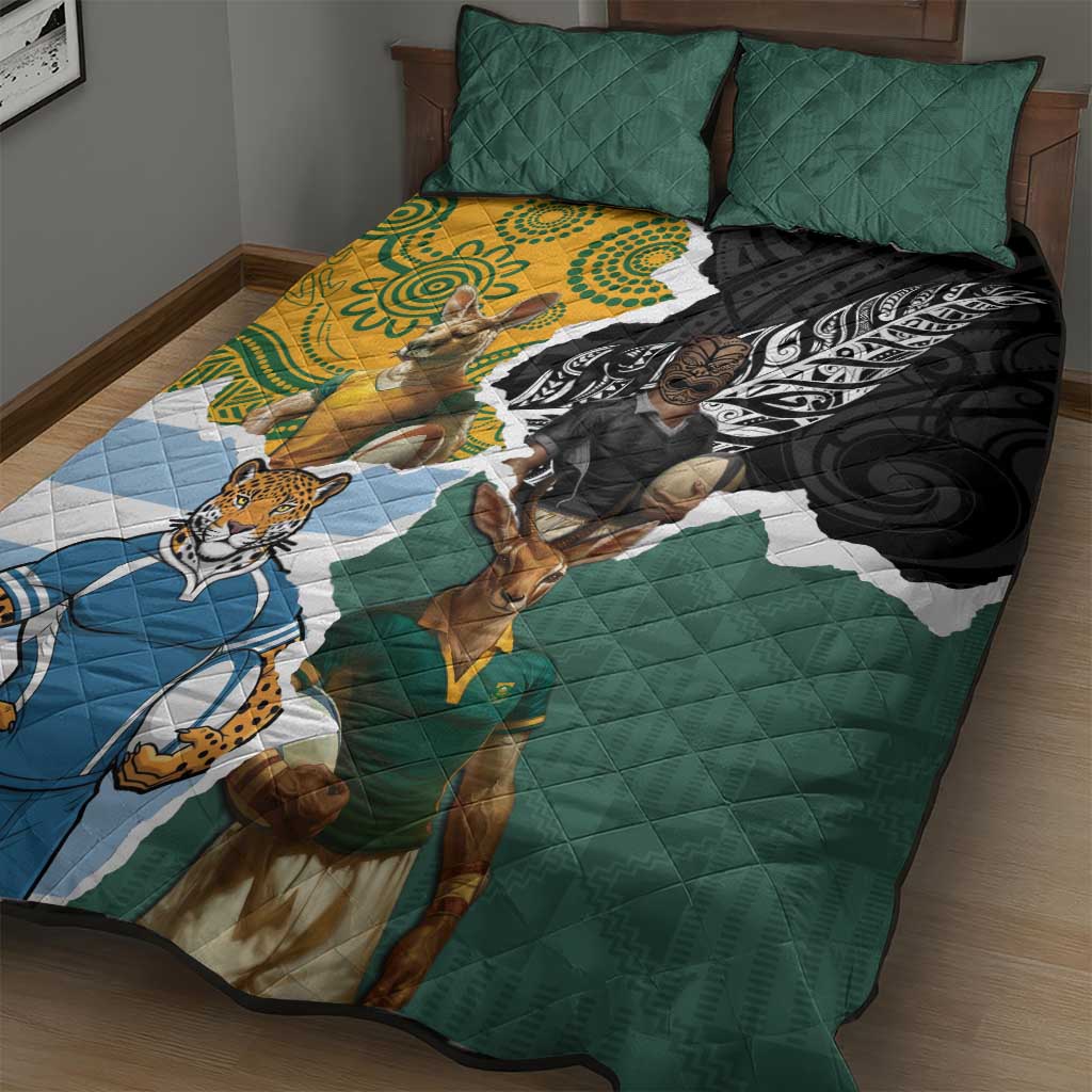 Rugby 2025 Championship Quilt Bed Set Southern Hemisphere Countries Mascots - Wonder Print Shop