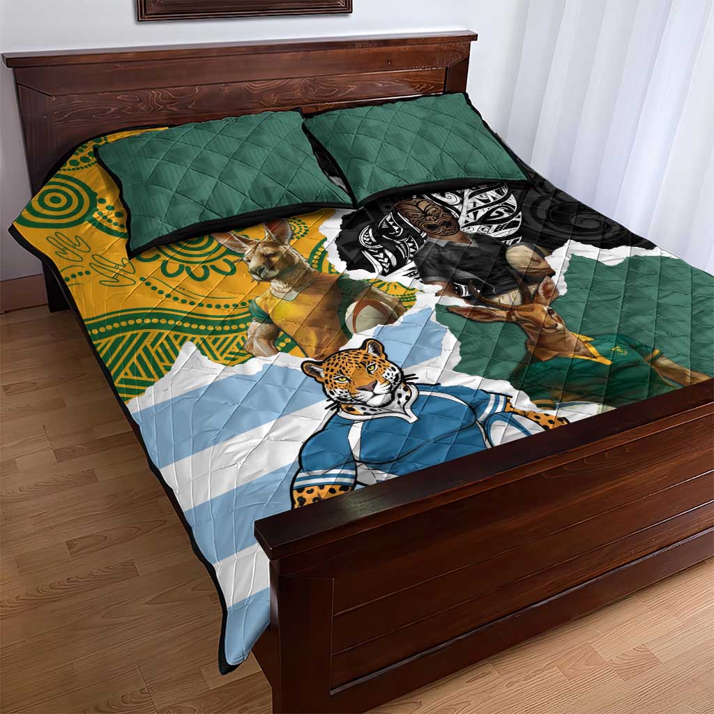 Rugby 2025 Championship Quilt Bed Set Southern Hemisphere Countries Mascots - Wonder Print Shop