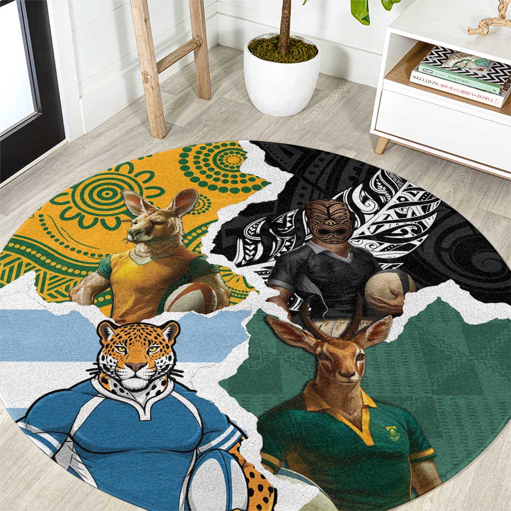 Rugby 2025 Championship Round Carpet Southern Hemisphere Countries Mascots - Wonder Print Shop