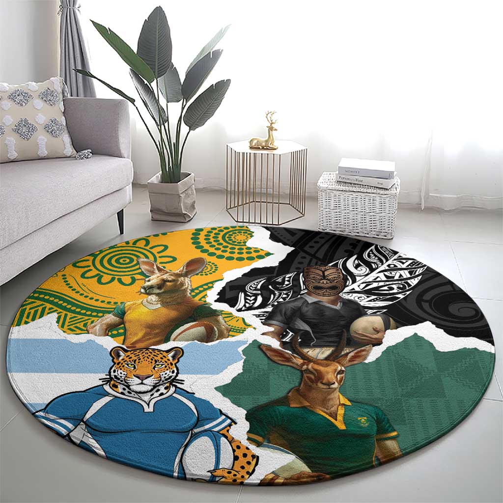 Rugby 2025 Championship Round Carpet Southern Hemisphere Countries Mascots - Wonder Print Shop
