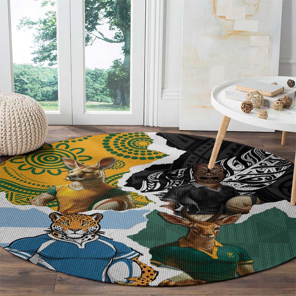 Rugby 2025 Championship Round Carpet Southern Hemisphere Countries Mascots - Wonder Print Shop