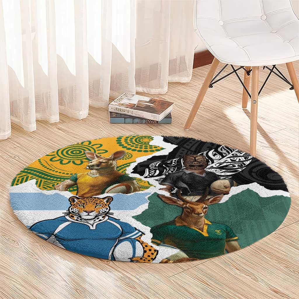 Rugby 2025 Championship Round Carpet Southern Hemisphere Countries Mascots - Wonder Print Shop