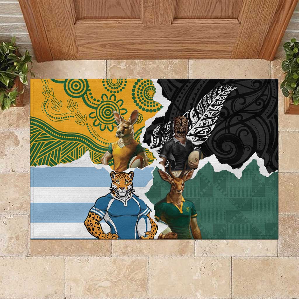 Rugby 2025 Championship Rubber Doormat Southern Hemisphere Countries Mascots - Wonder Print Shop