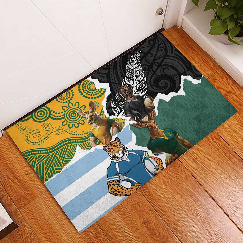 Rugby 2025 Championship Rubber Doormat Southern Hemisphere Countries Mascots - Wonder Print Shop