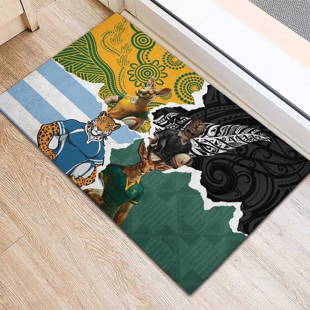 Rugby 2025 Championship Rubber Doormat Southern Hemisphere Countries Mascots - Wonder Print Shop