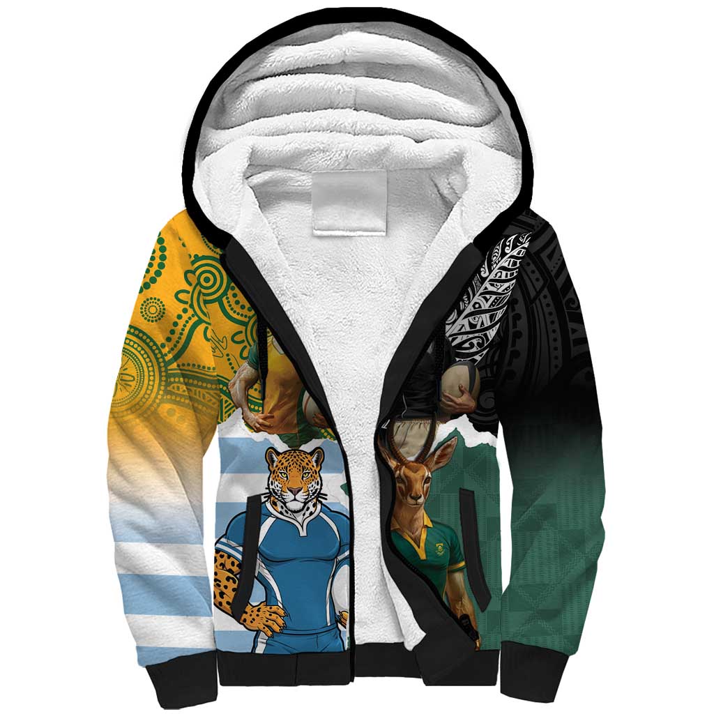 Personalised Rugby 2025 Championship Sherpa Hoodie Southern Hemisphere Countries Mascots - Wonder Print Shop