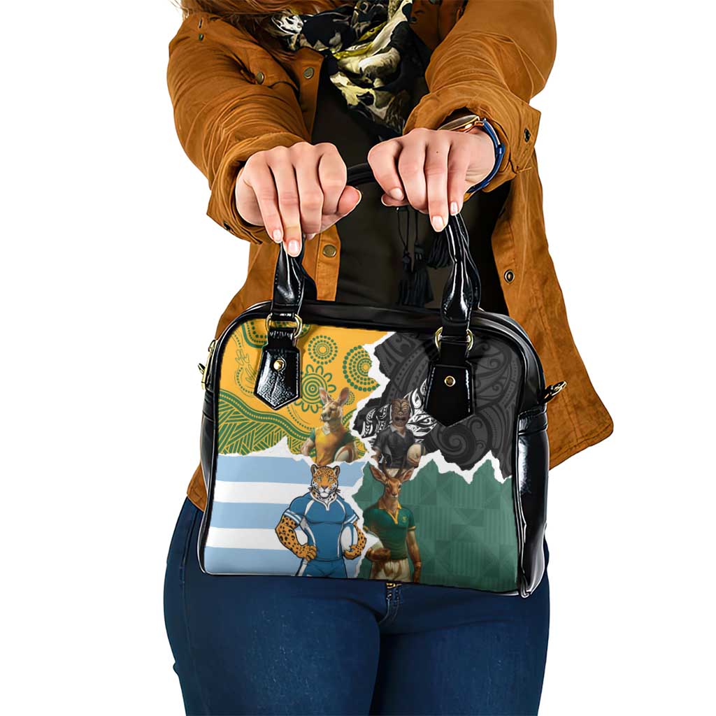 Rugby 2025 Championship Shoulder Handbag Southern Hemisphere Countries Mascots - Wonder Print Shop