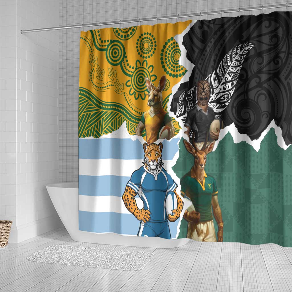 Rugby 2025 Championship Shower Curtain Southern Hemisphere Countries Mascots - Wonder Print Shop