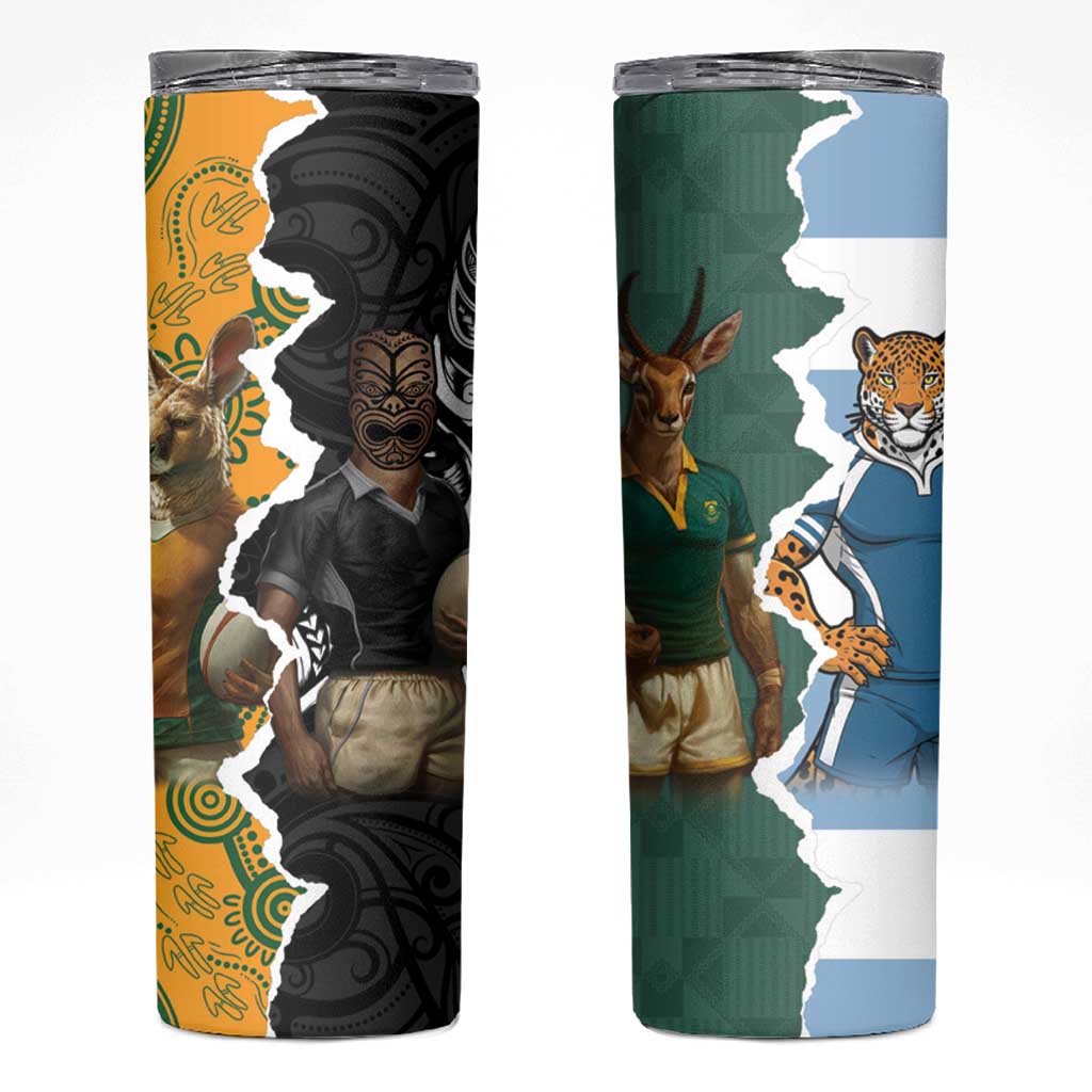 Rugby 2025 Championship Skinny Tumbler Southern Hemisphere Countries Mascots - Wonder Print Shop