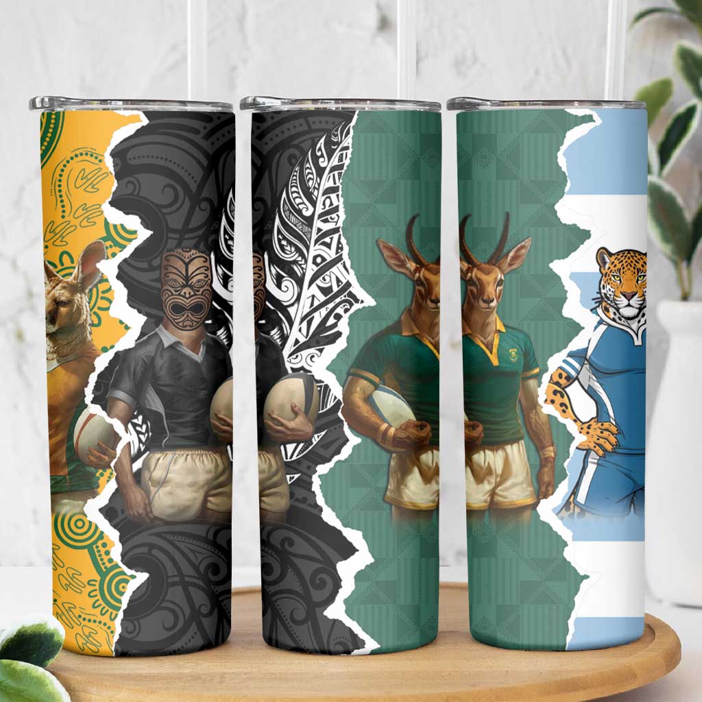 Rugby 2025 Championship Skinny Tumbler Southern Hemisphere Countries Mascots - Wonder Print Shop