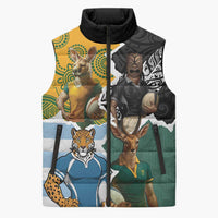 Personalised Rugby 2025 Championship Sleeveless Puffer Jacket Southern Hemisphere Countries Mascots - Wonder Print Shop