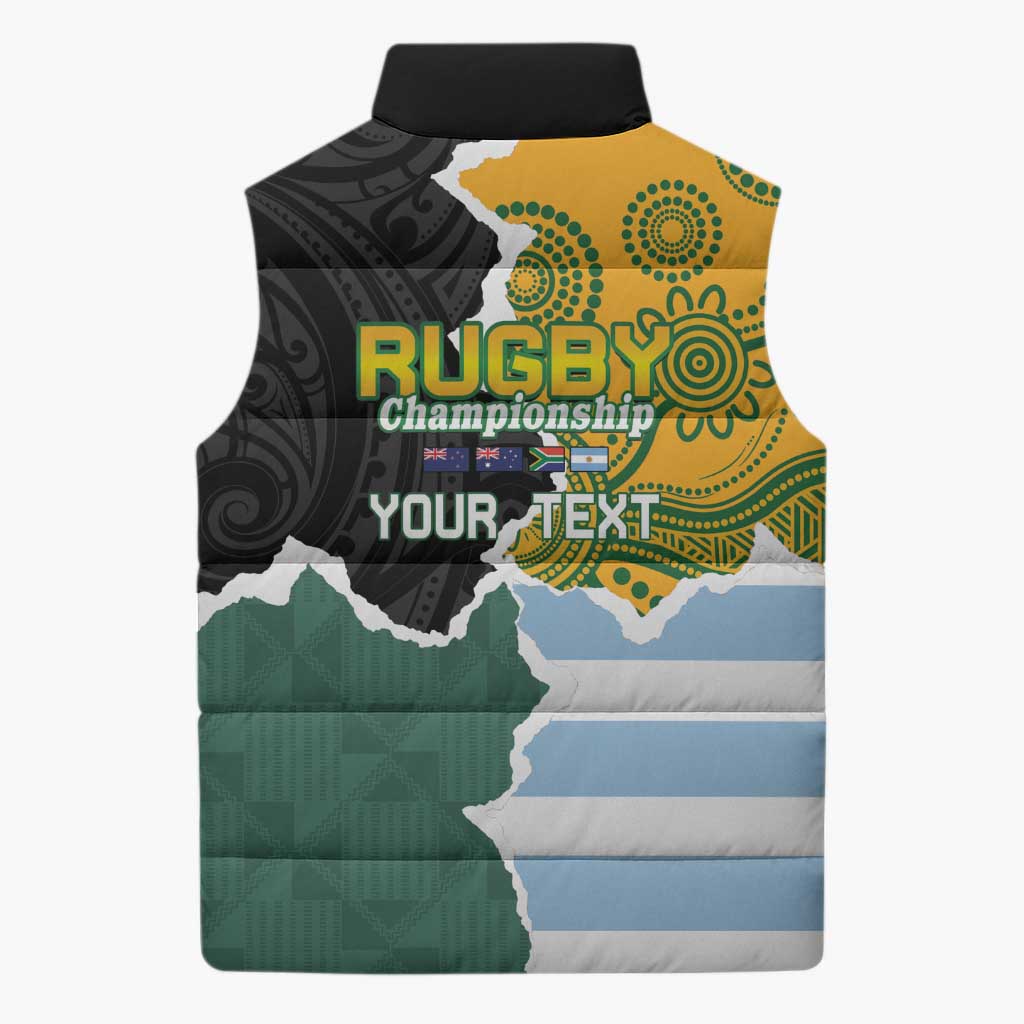 Personalised Rugby 2025 Championship Sleeveless Puffer Jacket Southern Hemisphere Countries Mascots - Wonder Print Shop