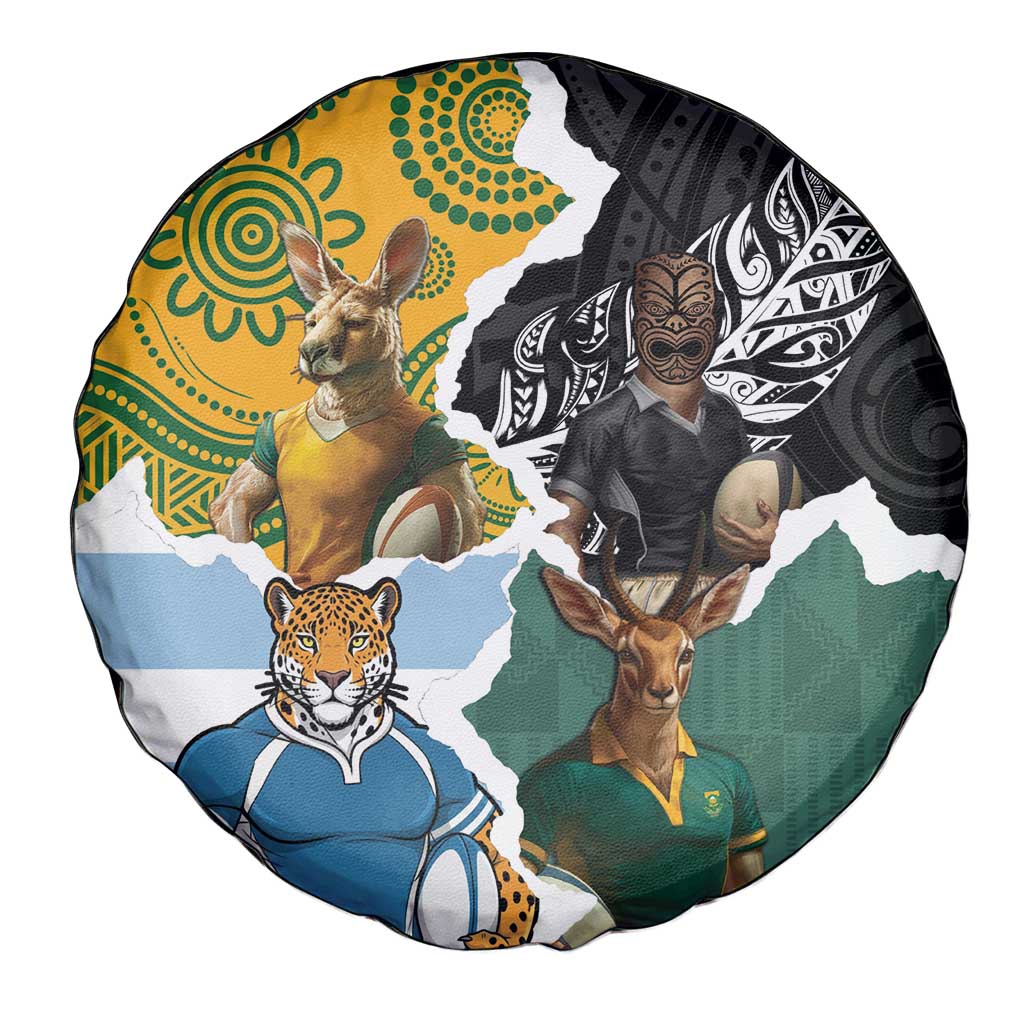 Rugby 2025 Championship Spare Tire Cover Southern Hemisphere Countries Mascots - Wonder Print Shop