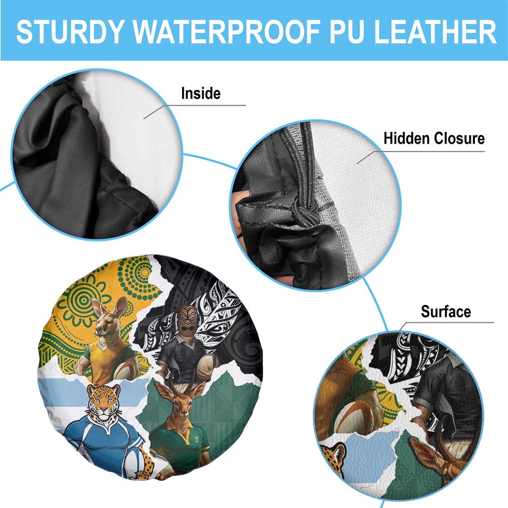 Rugby 2025 Championship Spare Tire Cover Southern Hemisphere Countries Mascots - Wonder Print Shop