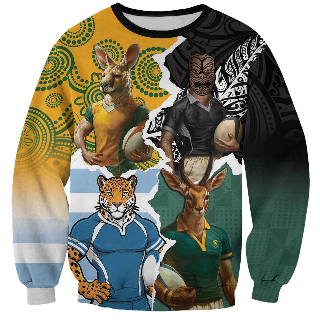 Personalised Rugby 2025 Championship Sweatshirt Southern Hemisphere Countries Mascots - Wonder Print Shop