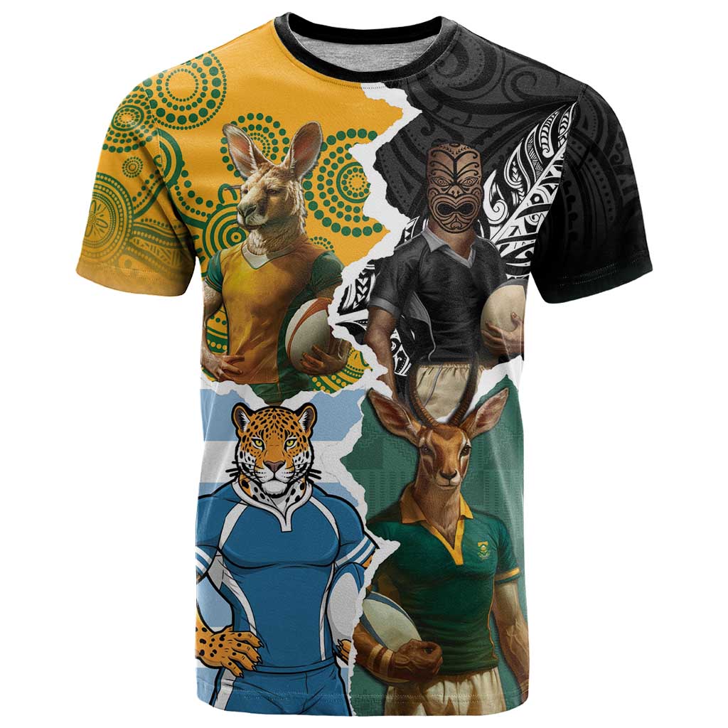 Personalised Rugby 2025 Championship T Shirt Southern Hemisphere Countries Mascots - Wonder Print Shop