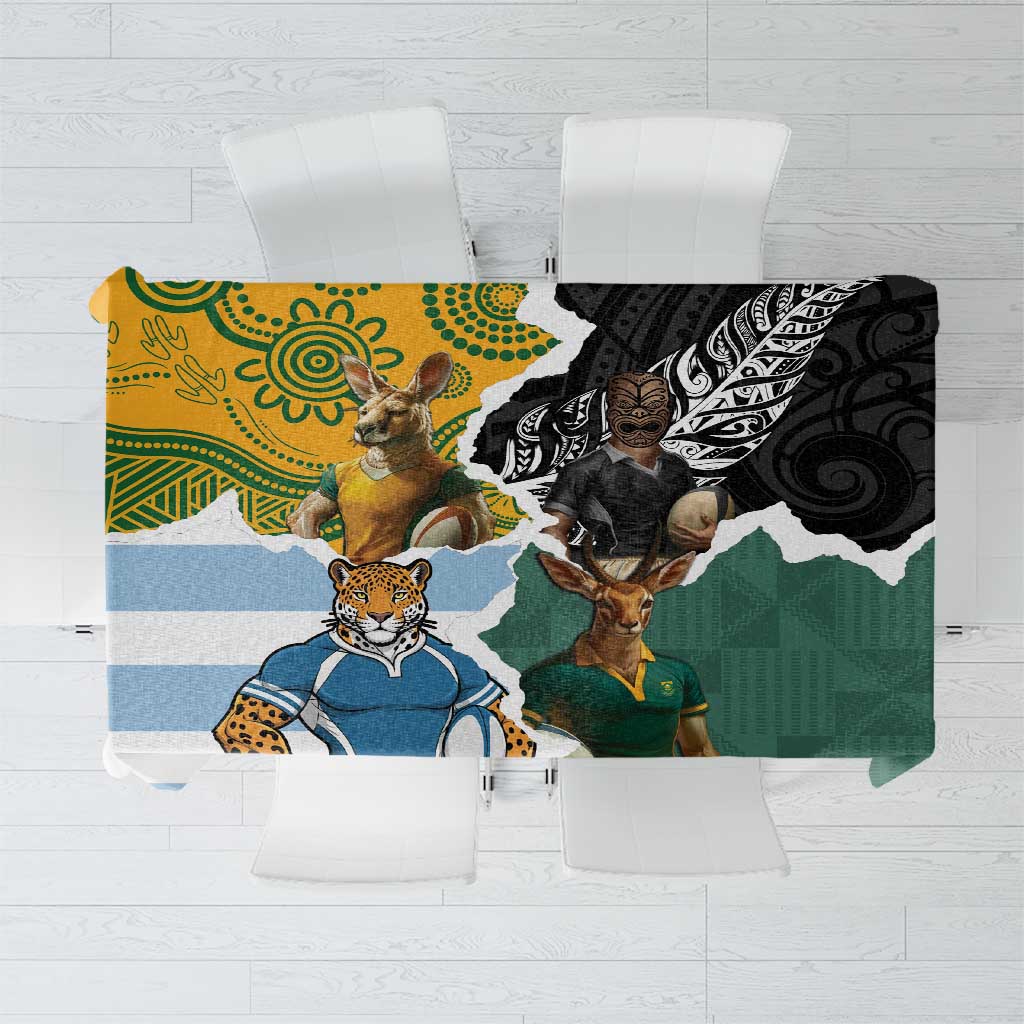 Rugby 2025 Championship Tablecloth Southern Hemisphere Countries Mascots - Wonder Print Shop